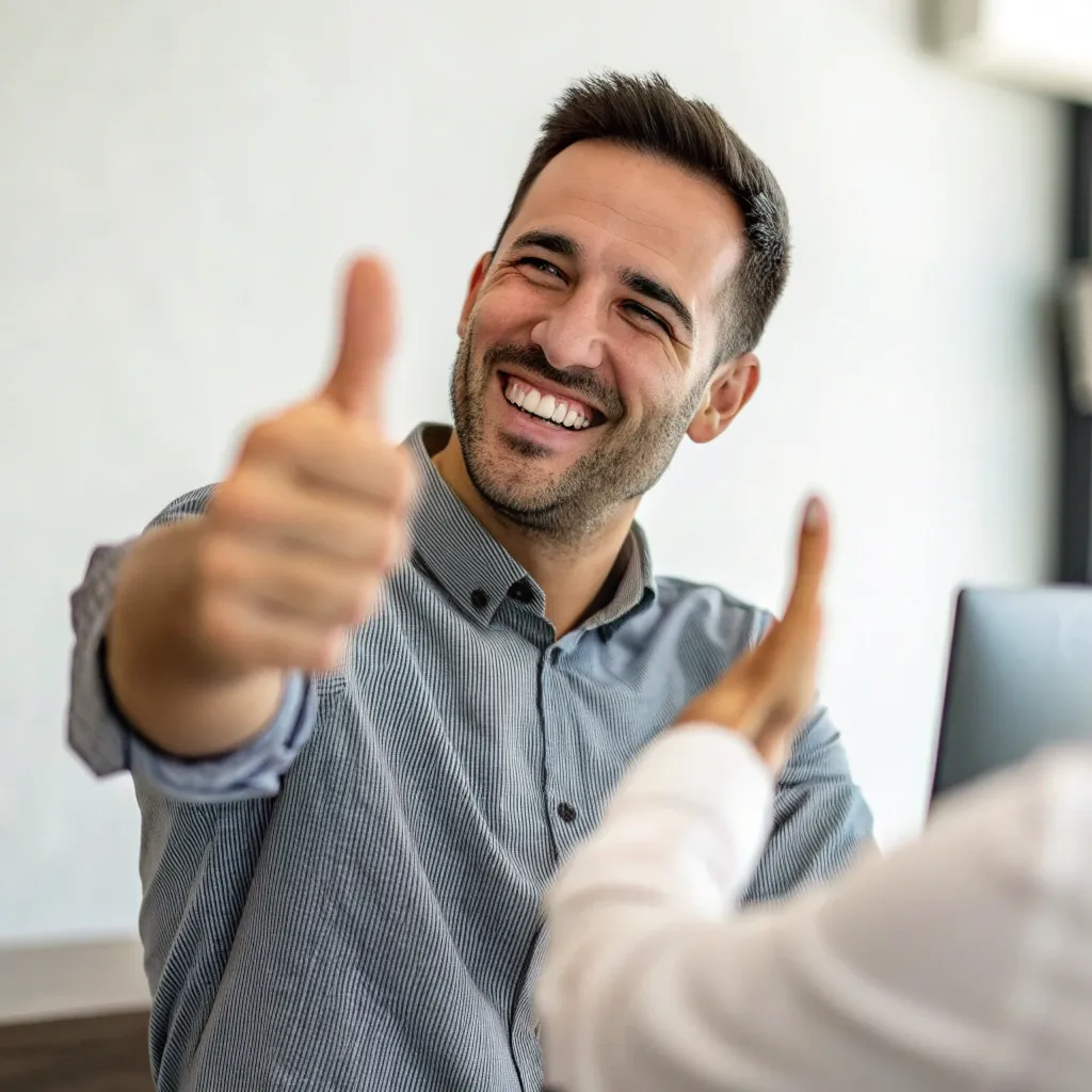 Satisfied customer giving a thumbs up